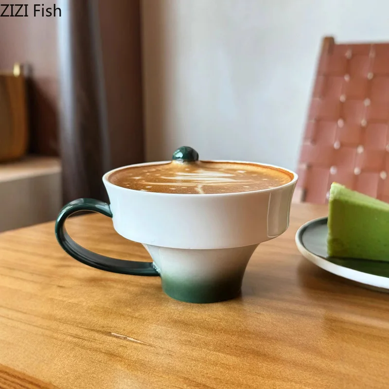 Red/Green Gradient Color Ceramic Cup&saucer Dining Table Coffee Mug Milk Tea Mugs Afternoon Tea Teacup Fruit Juice Container