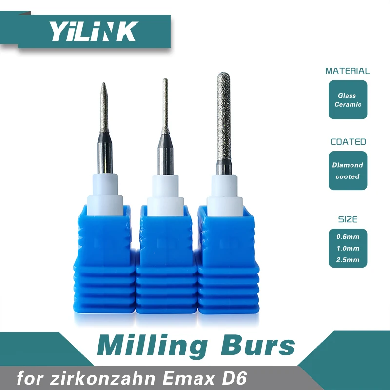 

Стоматологические фрезерные боры Roland Cad Cam, фрезерные головки для стекла и керамики, размер 0,6/1,0/2,5 мм, стоматологические инструменты, фрезерные головки