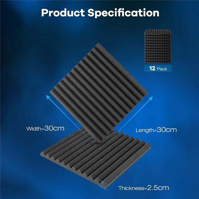 

YHOLI-24 Pack Acoustic Foam, 1 Inch X 12 Inch X 12 Inch Self-Adhesive Soundproof Wall Panels, For Walls,Home,Studio Easy To Use