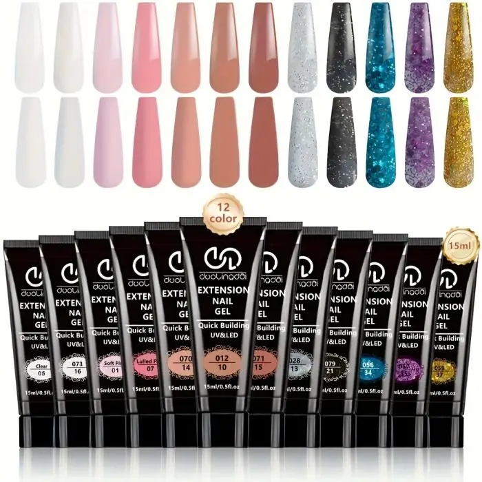 Poly Extension Gel Nail Kit, Featuring 12 Shades of Nail Extension Gel, Making It a Perfect DIY Starter Set for Girls' Nail Care