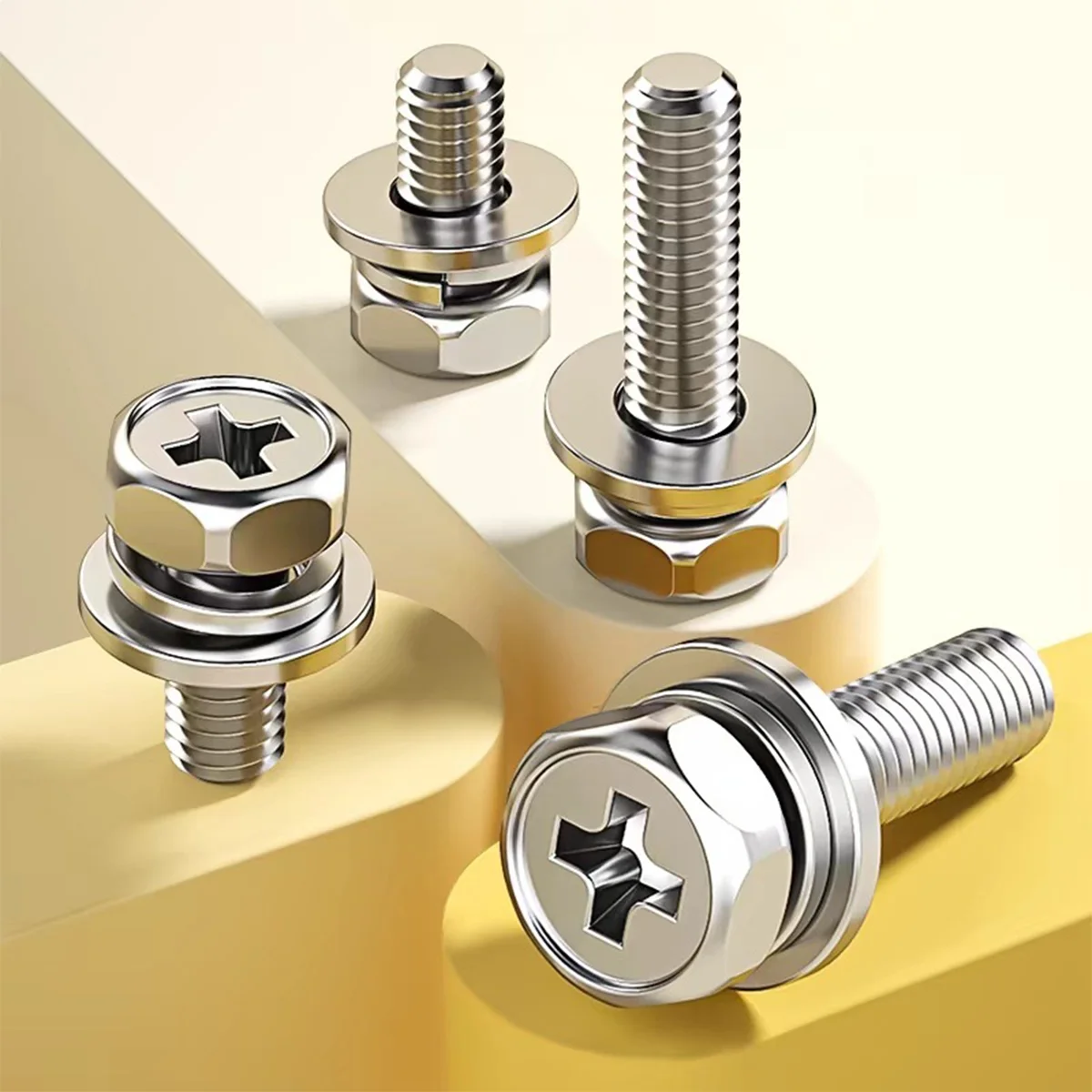 200pcs Concave Hexagonal Head Combination Bolts, Stainless Steel Phillips Head Hexagonal Head Combination Bolts, Bicycle Bolts