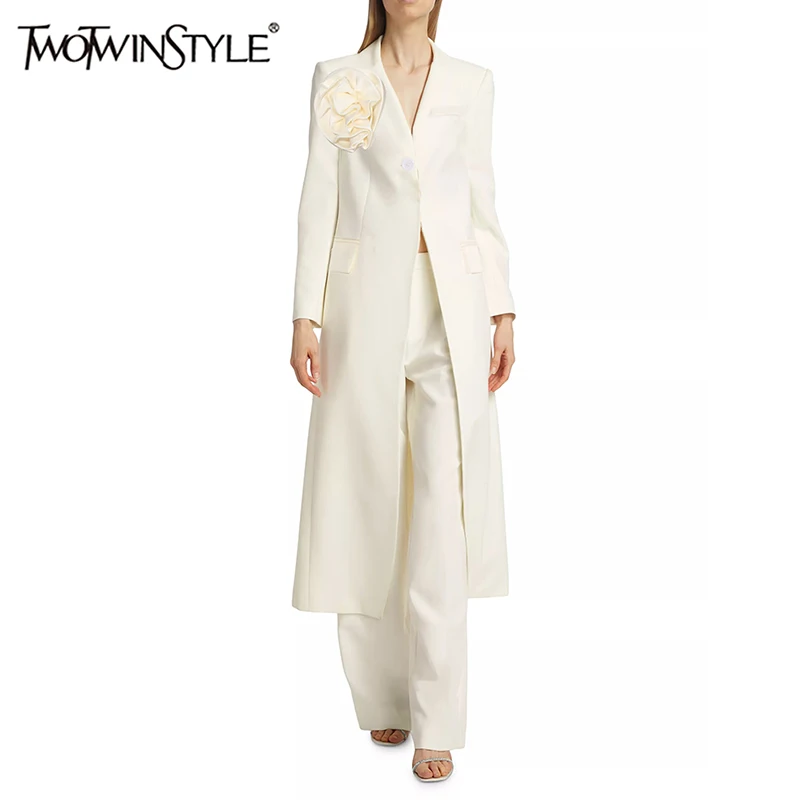 TWOTWINSTYLE Solid Patchwork Appliques Blazer sciolto per le donne scollo a V manica lunga Blazer temperamento bottone impiombato femminile nuovo