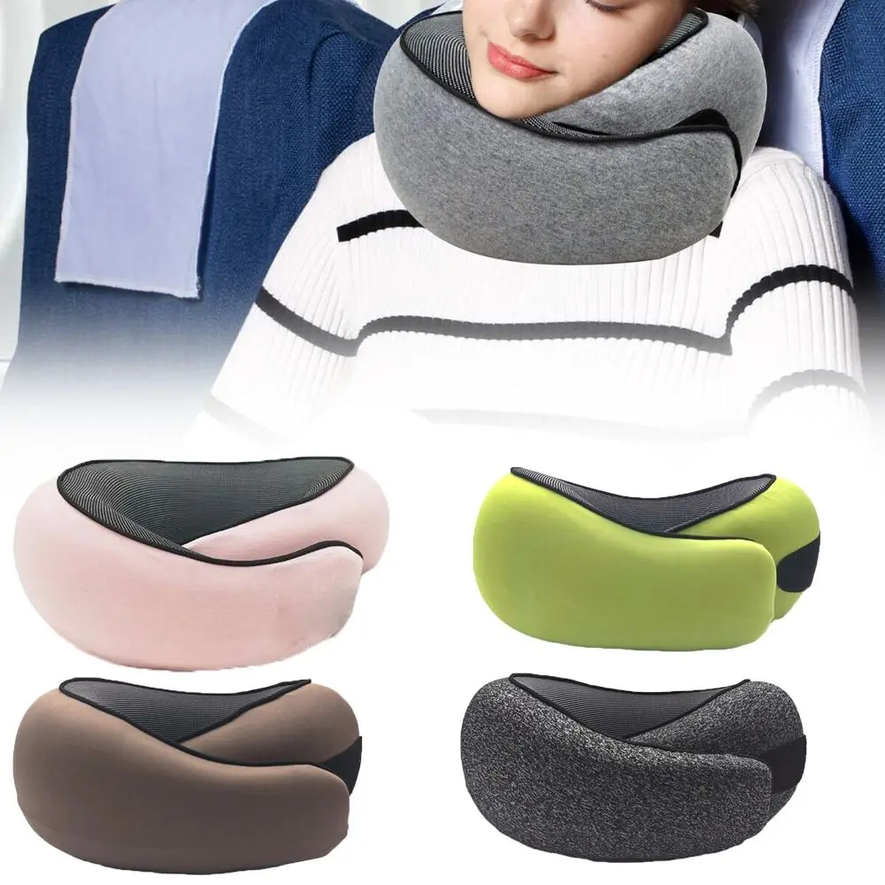 U-shaped Travel Neck Pillow Adjustable Soft Airplane Cushion Supports Head Neck and Chin with Drawstring Bag Memory Foam Pillow