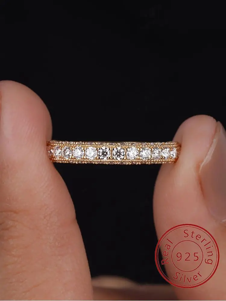 Personalisierter goldener runder Zirkon-Ring aus 925er-Sterlingsilber für Damen, Jahrestag, modisch, hochwertiger edler Schmuck
