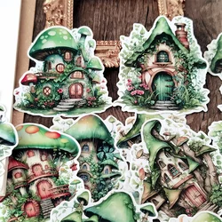 Hand-painted Fairy Tale Forest Tree  Green Mushroom House  Hand Ledger Stickers DIY Scrapbook Diary Happy Project Decoration