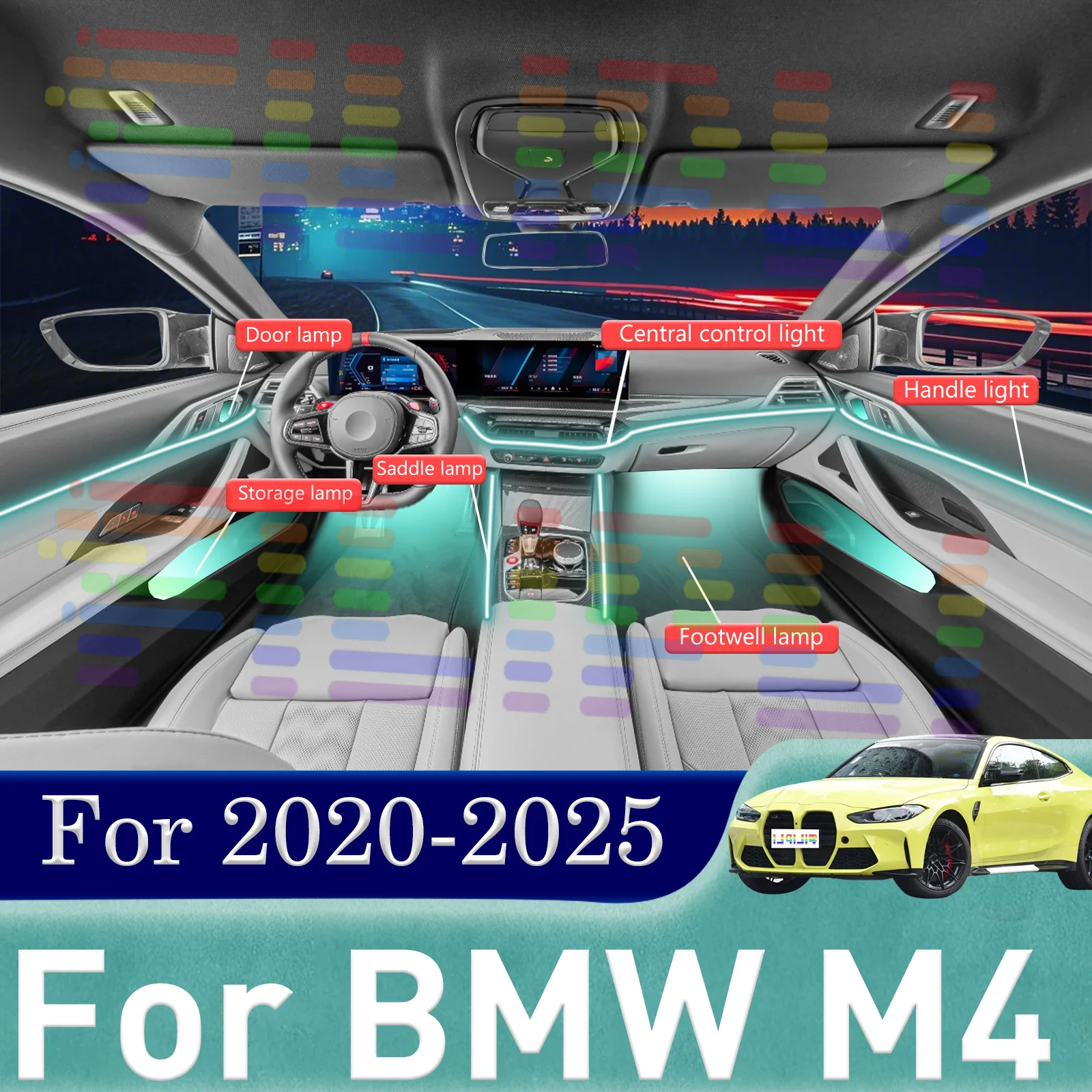 

For BMW M4 F82 F83 Immersive Automotive LED Atmosphere Tape Delivering Vibrant Color Shows