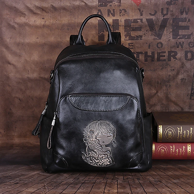 

Nesitu Highend Vintage A4 Coffee Brown Black Grey Full Grain Genuine Leather Women Backpack Cowhide Travel Shoulder Bag M312