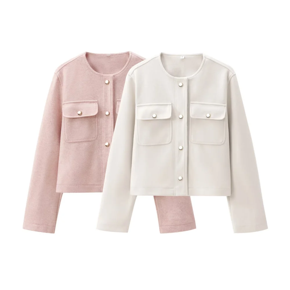 

Women's Seam Loose Top Round Neck Long Sleeve Button Pocket Autumn/Winter New Style Stylish Coat