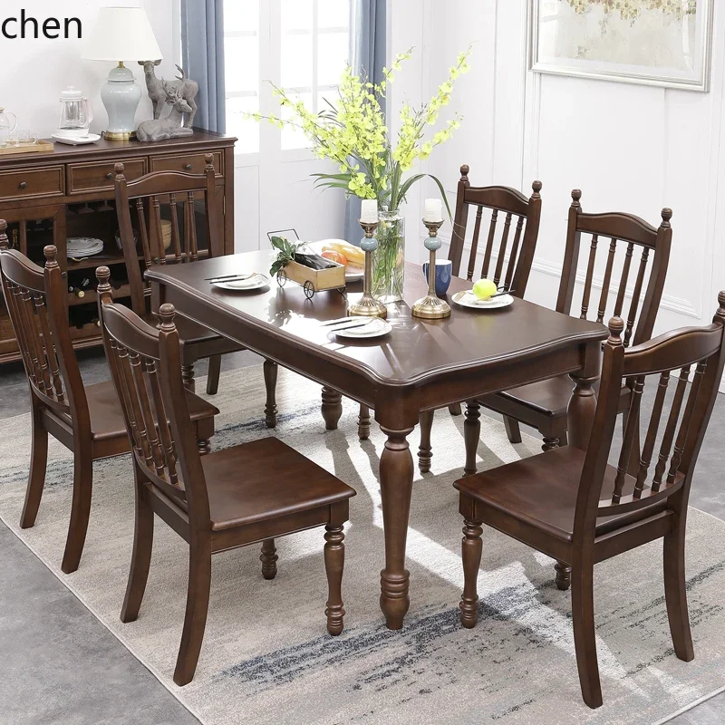 

YFY rural all-solid wood dining table pure walnut rectangular six-person four-person small apartment household