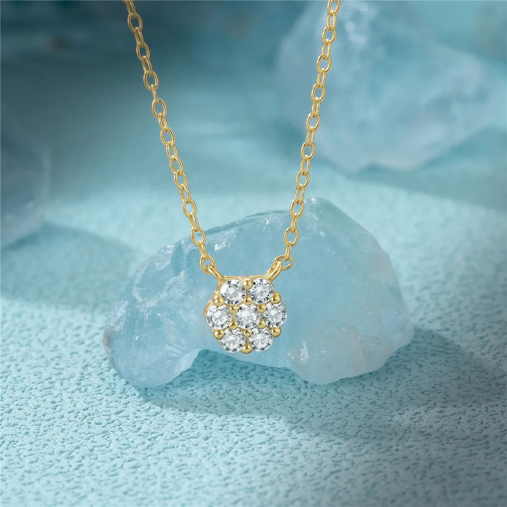 روكسي 925 فضة 6*6 مللي متر زهرة مستديرة قلادة القلائد للنساء الفيروز كريستال الذهب سلسلة حفلات الزفاف مجوهرات الحفلات