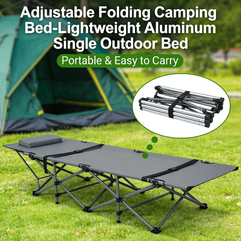 Robuste Klappbare Campingliege mit Verstellbarer Höhe aus Aluminiumlegierung, Tragbare Outdoor-Schlafliege für Camping, Backpacking und Strand
