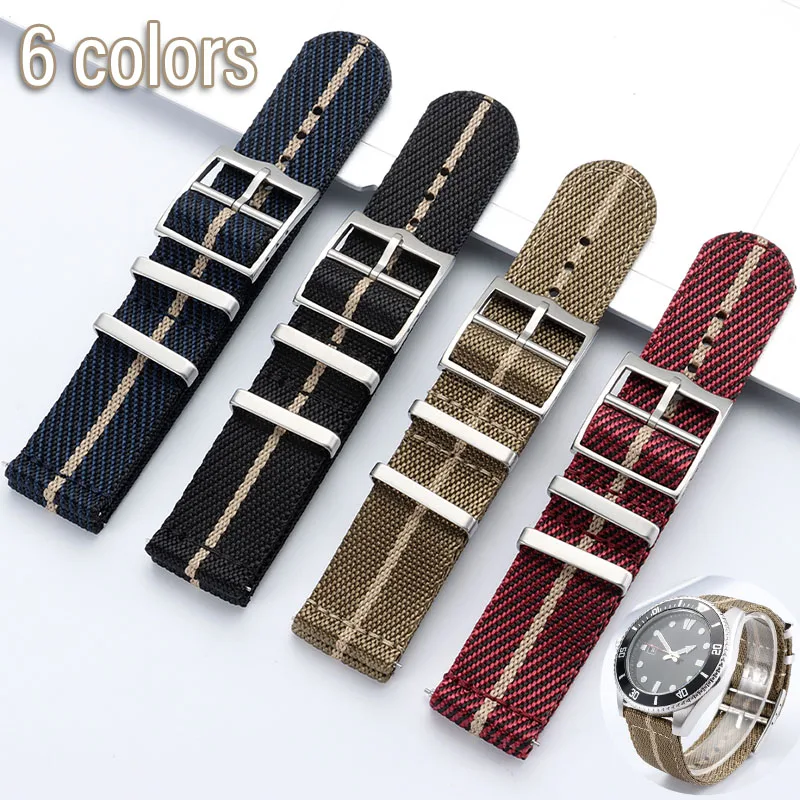 Nylon Watch Strap 20mm 22mm Striped Woven Fabric Band Military Style Replacement Bracelet for Men Women for Samsung Galaxy 3/4/5