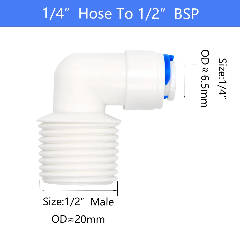 YQBS RO Aquarium Accessories Quick Connector 1/8 1/4 3/8 1/2 3/4BSP Male Thread Adapter Elbow Combination Tube