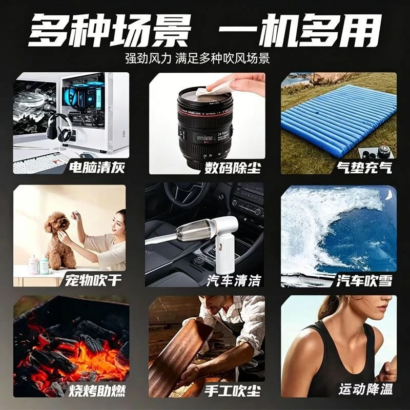 Handheld Turbo Fan and Vacuum Cleaner 2 in 1, High Pressure Cordless Dust Blower with Suction Function for Car Home Cleaning