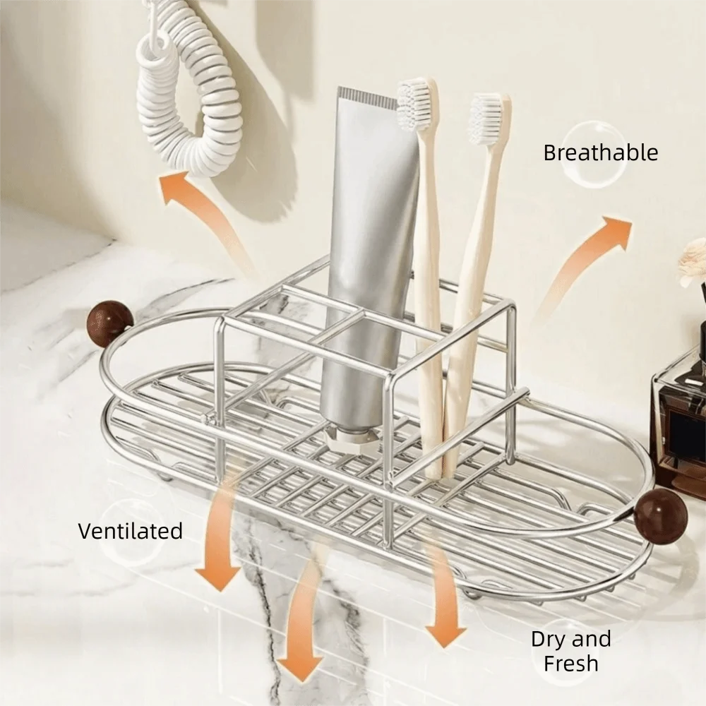 Stainless Steel Toothbrush Holder Quick Dry Rustproof Toothpaste Rack Waterproof Space Saving Cutlery Storage Rack Kitchen