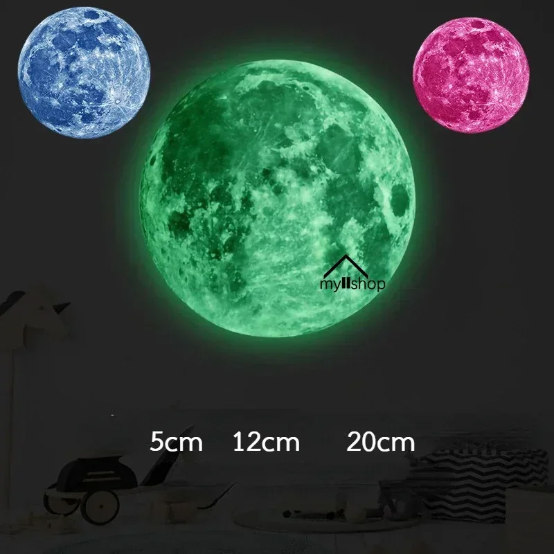 Aesthetic 3D Luminous Moon Wall Sticker Glow In The Dark Fluorescent Sticker PVC Home Kids Room Decals Wall Decor Wallpaper