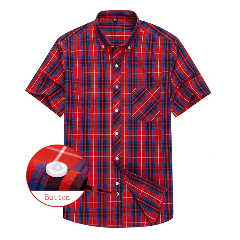 

2024 Summer Cotton Plaid Short Sleeve Shirts For Men Plus Size Regular Fit Classic Young England Style Shirts Man's Clothing