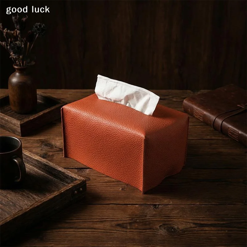 Tissue Box Cover Refined PU Leather Foldable Tissue Box Holder - Decorative Holder/Organizer For Bathroom Vanity Countertop