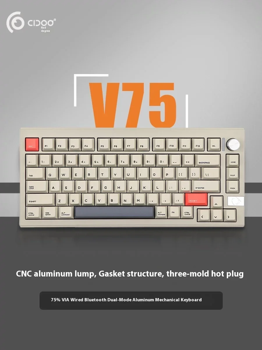 Cidoo V75 Mechanical Keyboard Three Mode Bluetooth Wireless Gasket  Aluminium Alloy Hot Swap Customized Keyboard Gamer Man Gifts