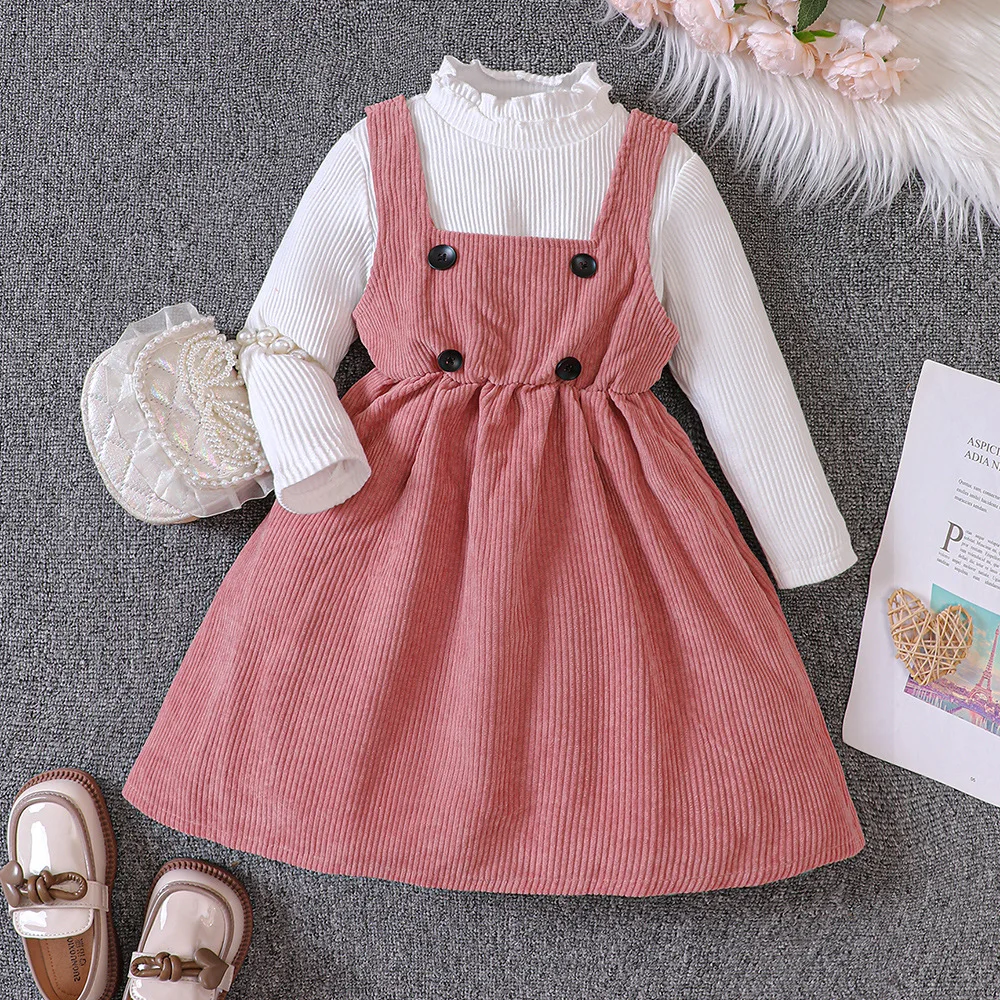 2023 New Girls Dress Long Sleeve Turn-down Fleece Brown Skirts Cute Designer Girls Princess Dress Vestido 18M-7T