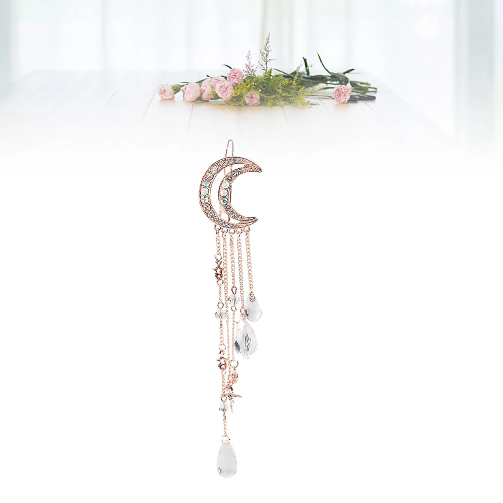 

Rhinestone Moon Barrette Tassel Drop Accessories Women Tassel Drop Hair Clip Golden Vintage Elegant Hair Tools Styling