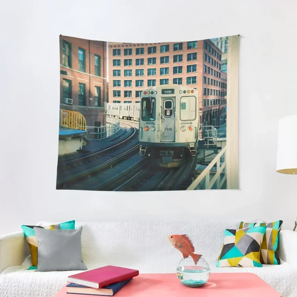 

El Train Leaving the Loop Tapestry Wall Hanging Home Decor Aesthetic Home Decoration Accessories Tapestry