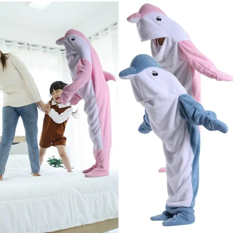 

Winter Warm Hood Blanket Super Soft and Comfortable Cartoon Whale Pajamas Wearable Hood Blanket Comfortable Sleeping Bag