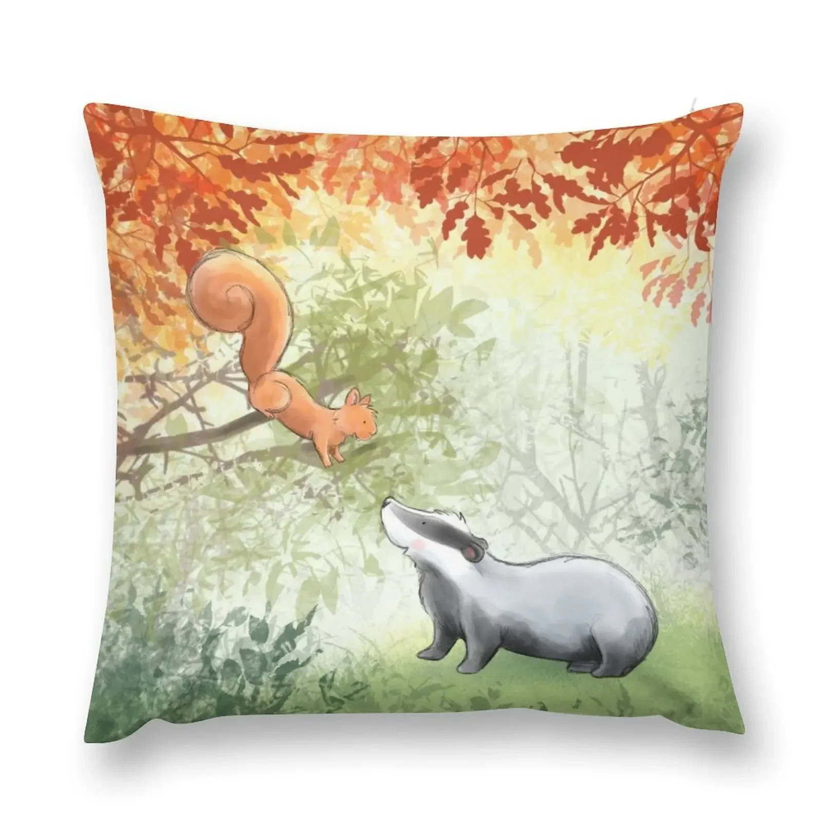 Badger and squirrel - forest friends Throw Pillow Pillowcase Cushion Decorative Cushion Cover Luxury Pillow Case pillow