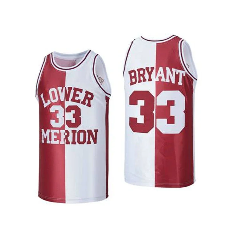 Basketball jerseys Lower Merion 33 Kobe Bryant High ScHool Jersey Sewing Embroidery Outdoor sportswear Hip Hop Movie Red White