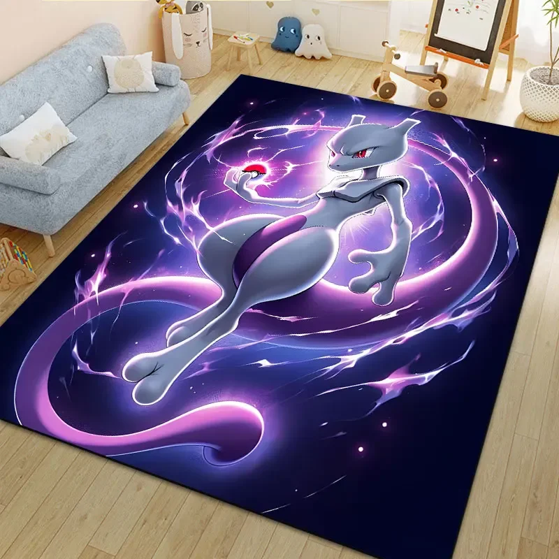 Japanese Anime Pokemon Mewtwo Pattern Rug Carpet for Living Room Bedroom Bedside Floor Mat Kid Room Non-slip Play Mat Room Decor