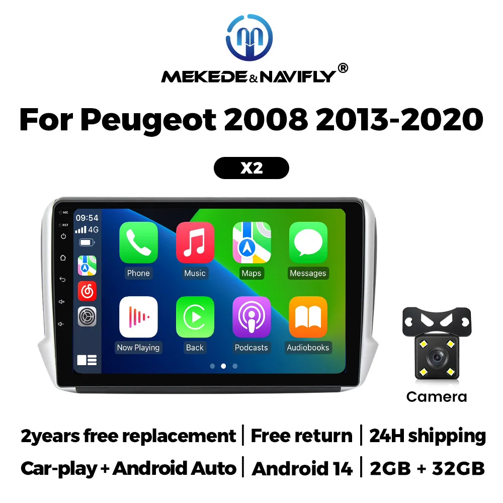 2 Din 10 Inch Touchscreen Autoradio Stereo voor Peugeot 2008 208 Serie 2013-2020 Carplay Android Auto Multimedia GPS Navigatie