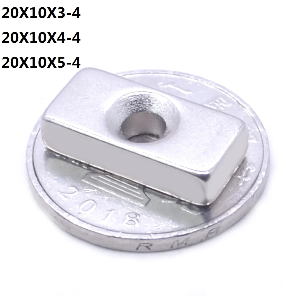 5~200pcs 20x10x3 20x10x4 20x10x5 mm Hole 4mm N35 Super Strong Block Countersunk Magnets Rare Earth Permanent Neodymium Magnet