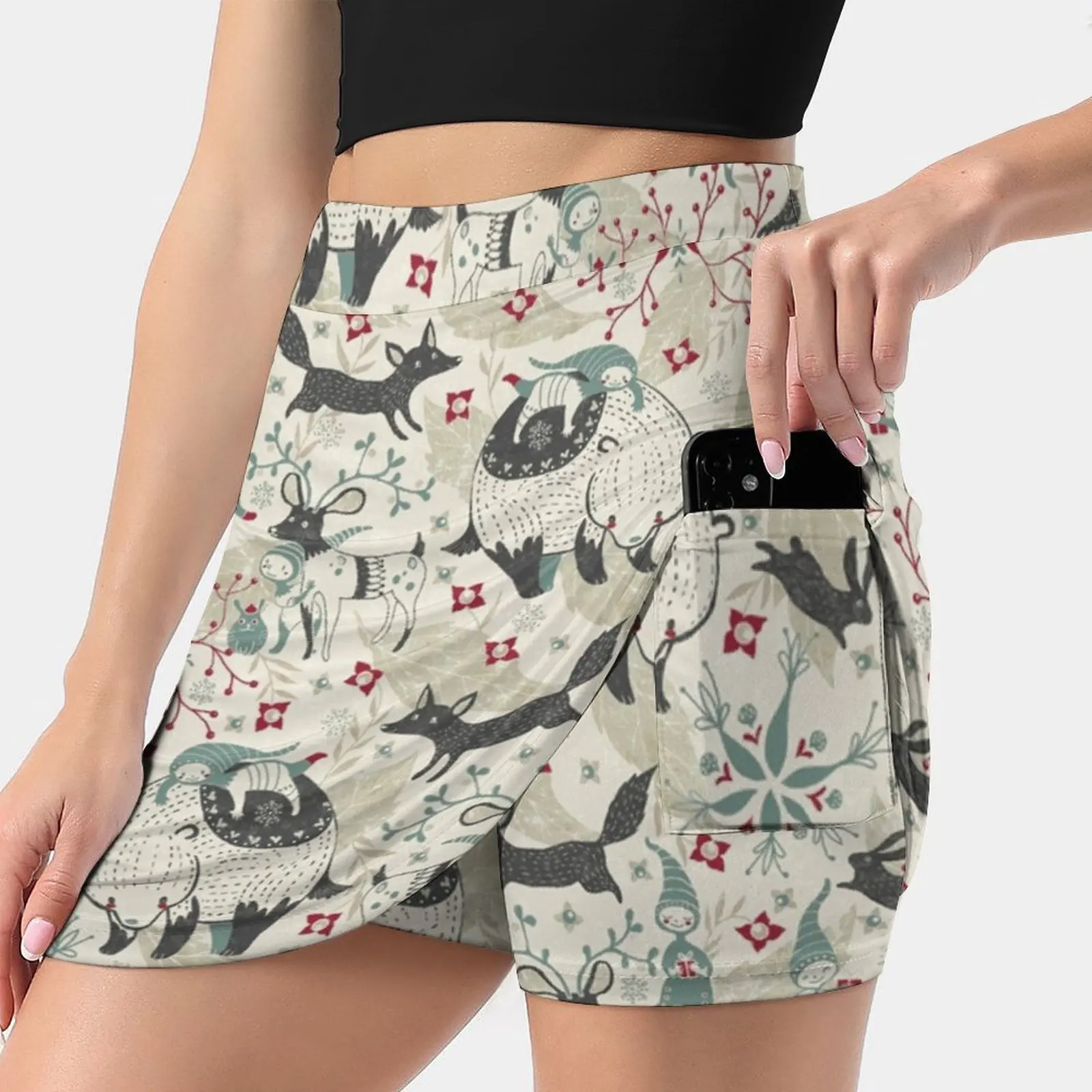 

Christmas Spirits Women Sports Skirt Tennis Golf Dance Fitness Running Yoga Skirts Christmas Spirits Whimsical Bear Fox Rabbit