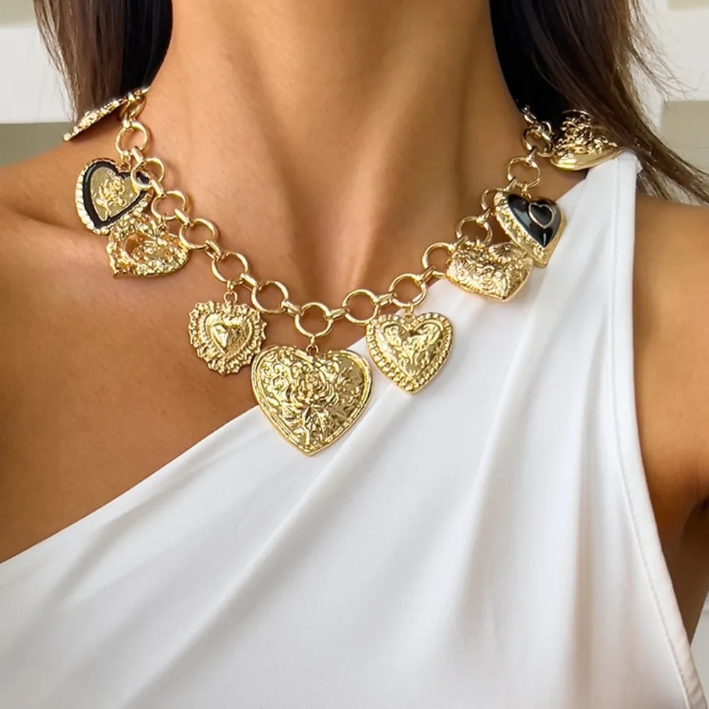 

Fashion Alloy Heart Pendant Necklace Colorfast Waterproof Vintage Heart Necklace Gifts Choker Necklace Women Jewelry