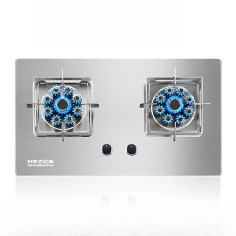 Double Burner Gas Cooktop 5.2KW Strong Fire Built-in Stove with Stainless Steel Frame Household Gas Cooker JZT-KB07T