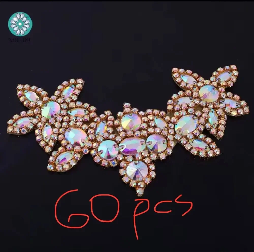 

(110pcs) Wholesale customized rhinestone applique AB color hand sewn iron on for dress WDD0938