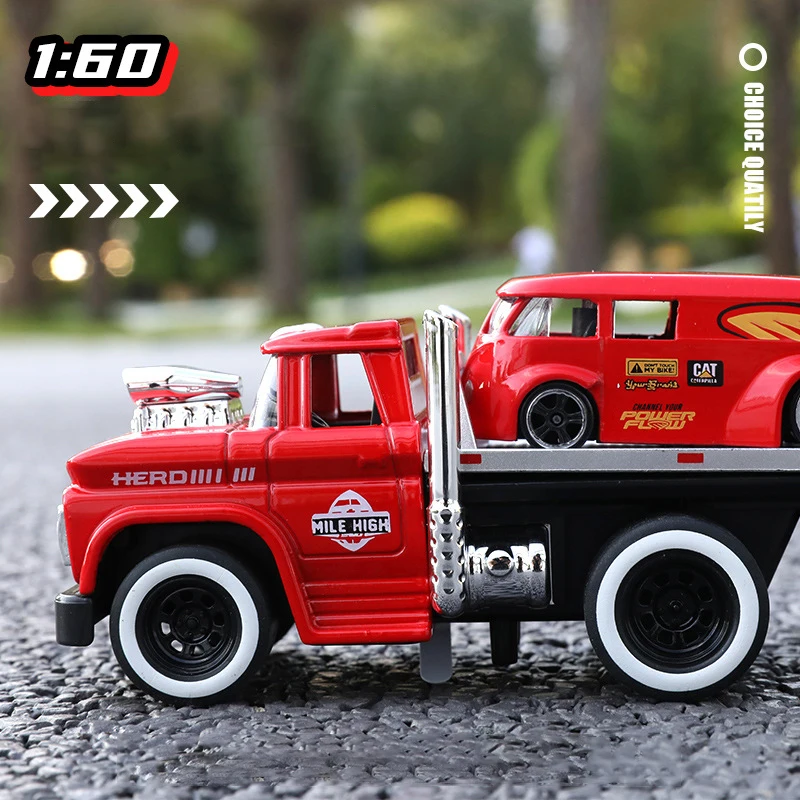 1:60 Legierung LKW Flachbett Transport Auto Fahrzeuge Modell Druckguss Metall Muskel Anhänger Auto Rettungsfahrzeuge Modell Kinder Spielzeug Geschenk