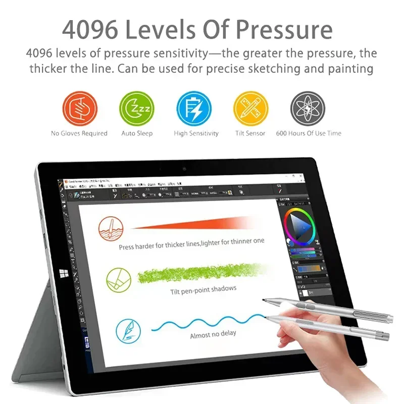 قلم ستايلس لجهاز Microsoft Surface Pro 9/10/11/8/X/7/7plus/6/5 Surface Book/Laptop/Go/Studio 4096 حساسية الضغط