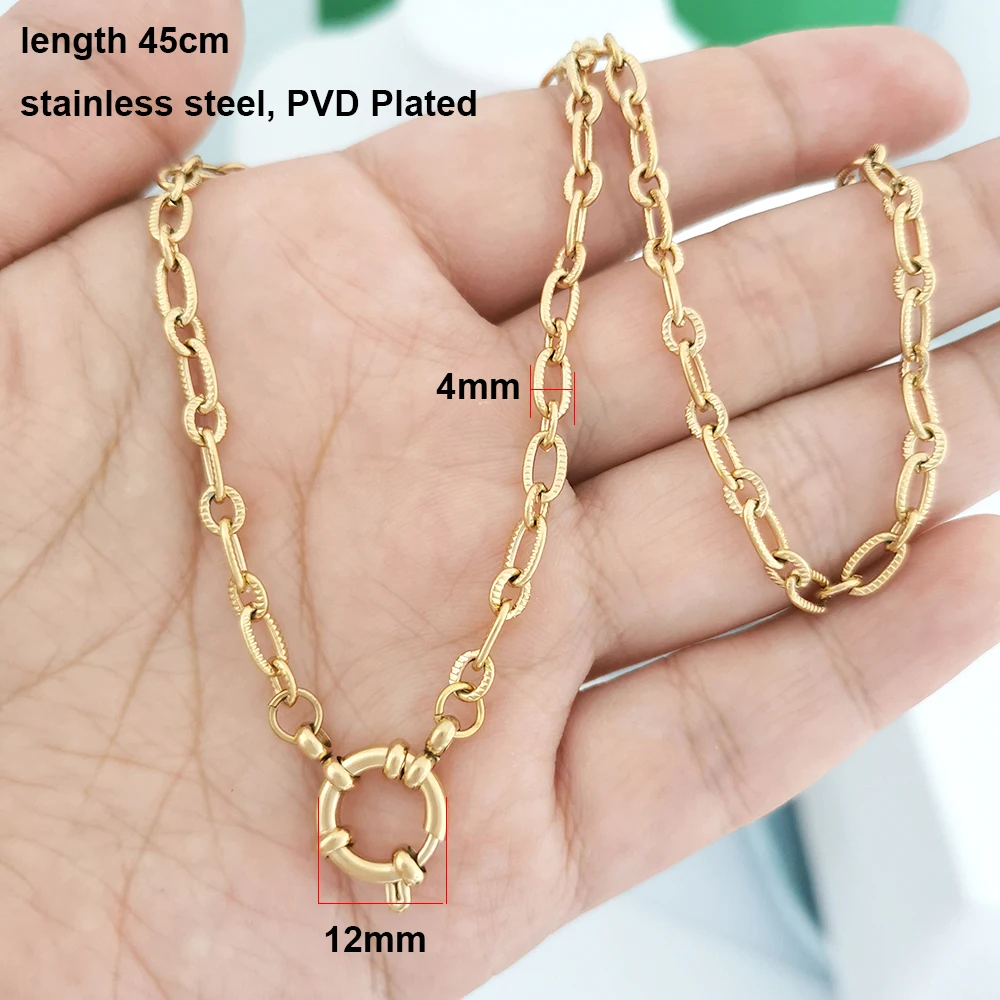 QMHJE Anchor Clasp Necklace Women Men Choker Stainless Steel Geometric Link O Chain Basic DIY Gold Silver Color Buckle Design