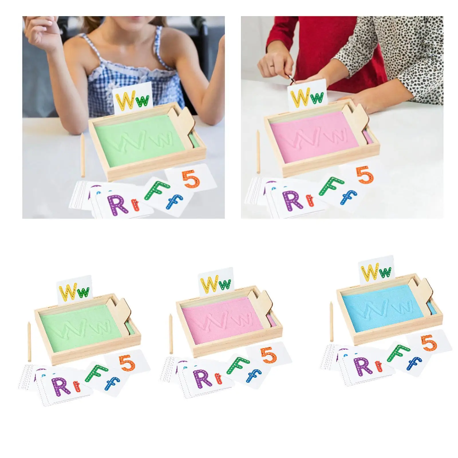 Bandeja de arena Montessori con 26 tarjetas de letras, 10 tarjetas Nubmer para entrenamiento en el aula, escritura de letras y pintura por números para niños