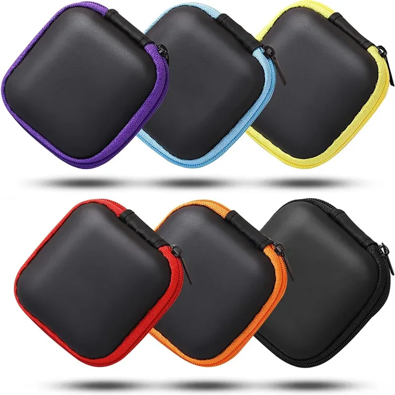 

1pcs Mini Portable Earphone Bag Coin Purse Headphone USB Cable Case Carrying Pouch Bag Earphone Accessory Square Storage Box