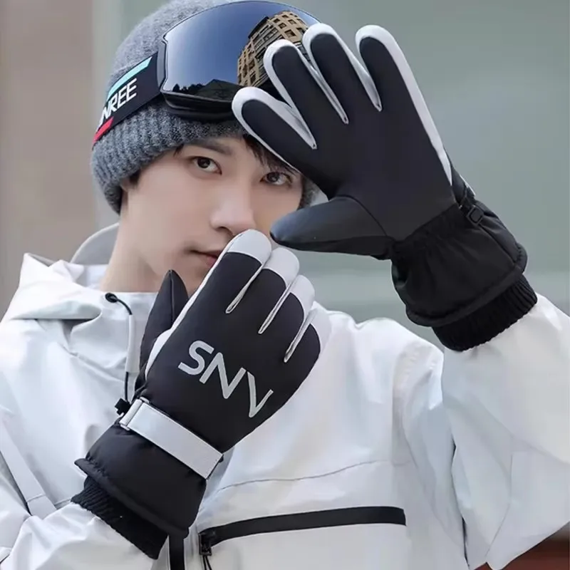 Men Ski Gloves Waterproof Touchscreen Winter Warm Fleece Snowboard Motorcycle Cycling Non-Slip Thermal Mittens
