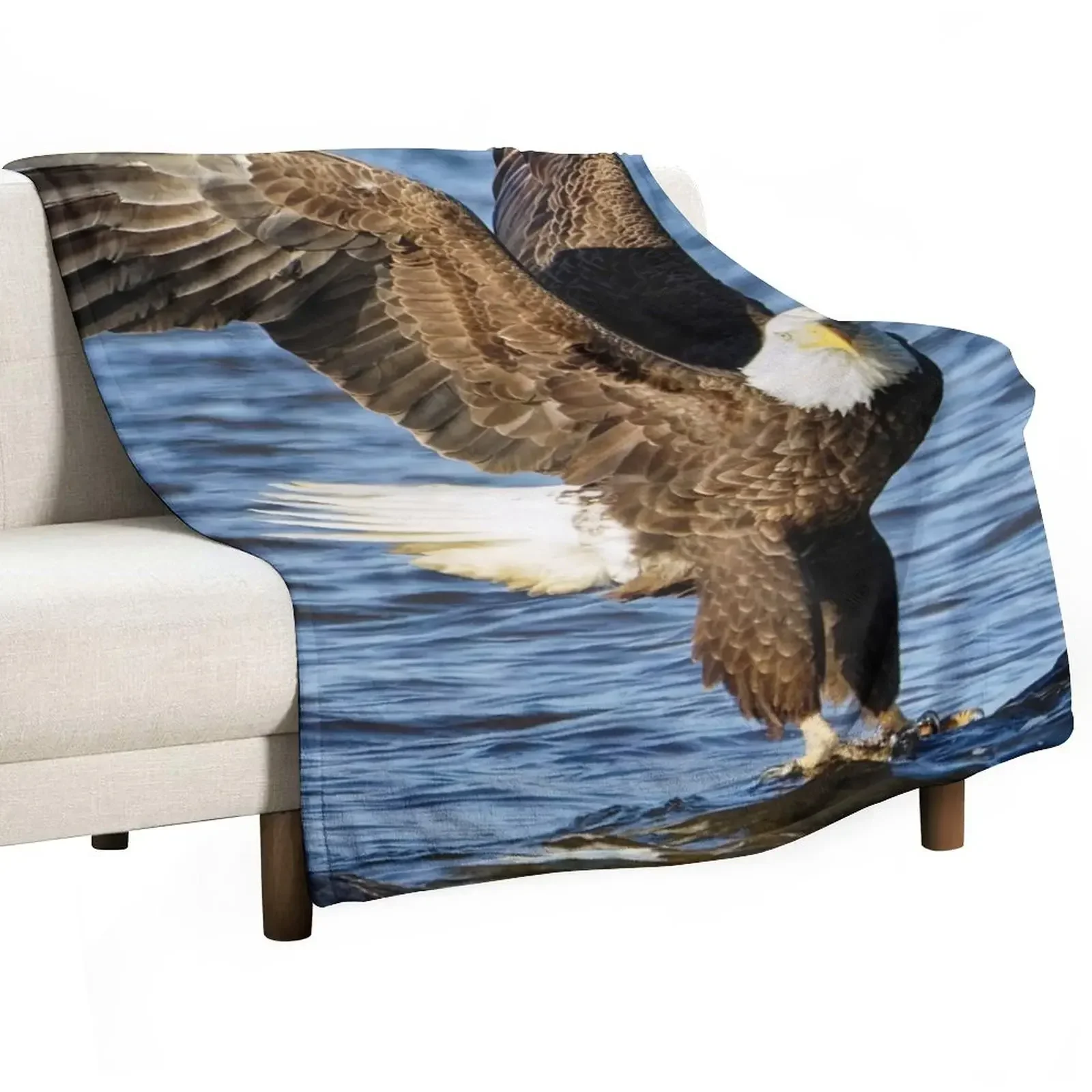 

Bald Eagle landing in river Throw Blanket Furrys Thin Stuffeds Blankets