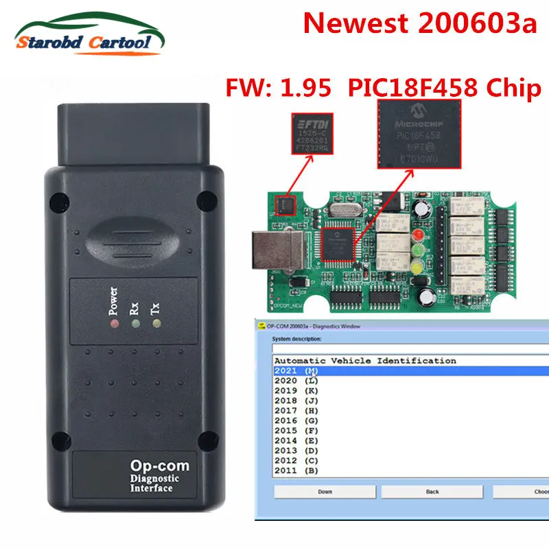 New 2021 OPCOM with pic18F458 FTDI FT232RQ Chip Car Diagnostic Scanner Support cars opcom 2021 profession 200603a