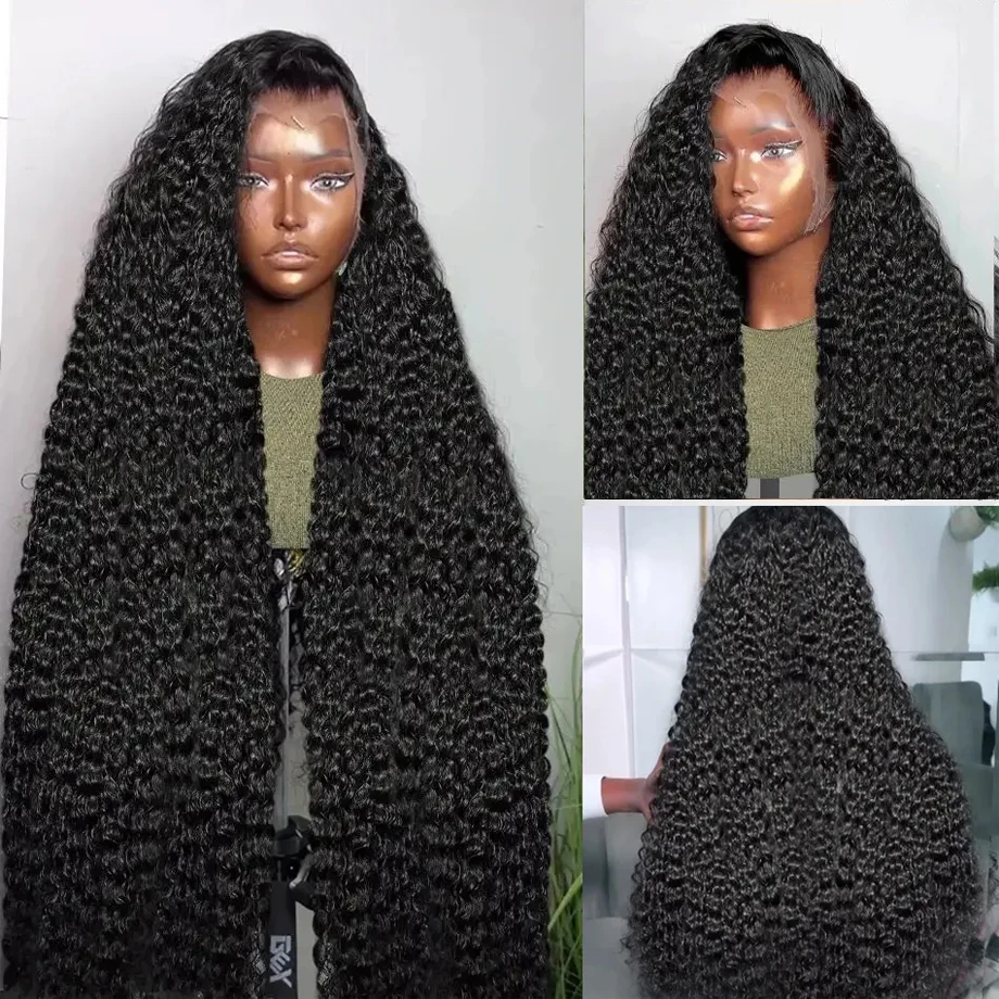 Perruques de cheveux humains bouclés profonds indiens pour femmes, dentelle bouclée crépue, fermeture à l'arrière et ondulée, densité de 200%, 13x4