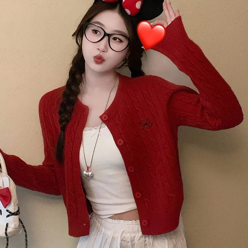 

Knitted Sweater Women Cardigans O-Neck Women Clothing New Long Sleeve Embroidery Knit Sweater Cardigan Women Tops Sweaters Q3601