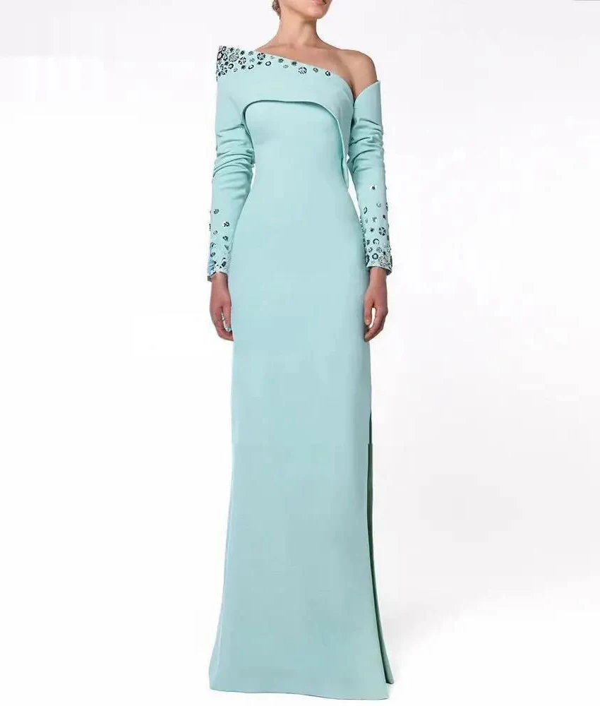

Customized Graceful Jersey Straight Off the Shoulder Sequined Beading Evening Dress Temperament prom dresses Custom Size