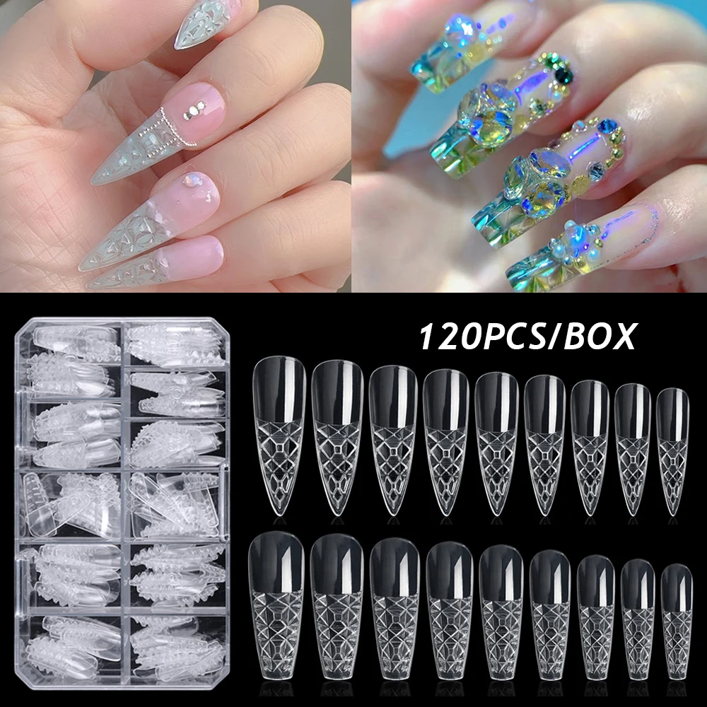 120PCS American Fake Nails Capsule Acrylic Glaze Full Cover Nail Tips Transparent Nail Extension Manicure Art Accessories