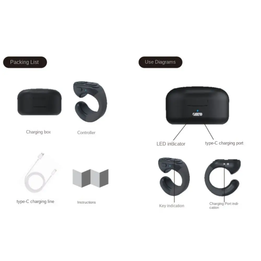 Wireless For Short Video Scrolling Ring Bluetooth-Compatible for IPhone Ipad Android Phone E-book Page Turner