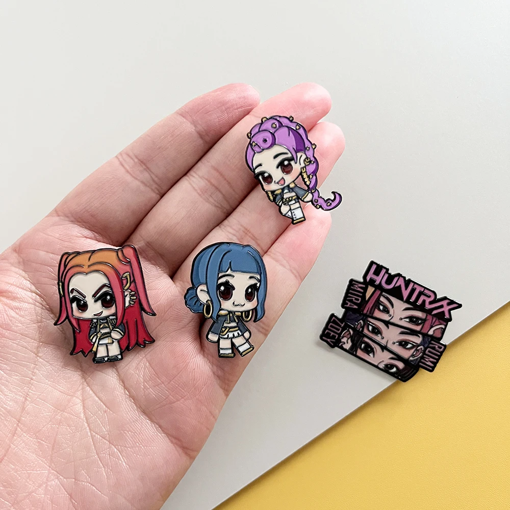 4 pçs K-POP demônio caçadores broche conjunto jinu derpy tigre magpie esmalte duro moda pinos acessório para mochila jóias presentes